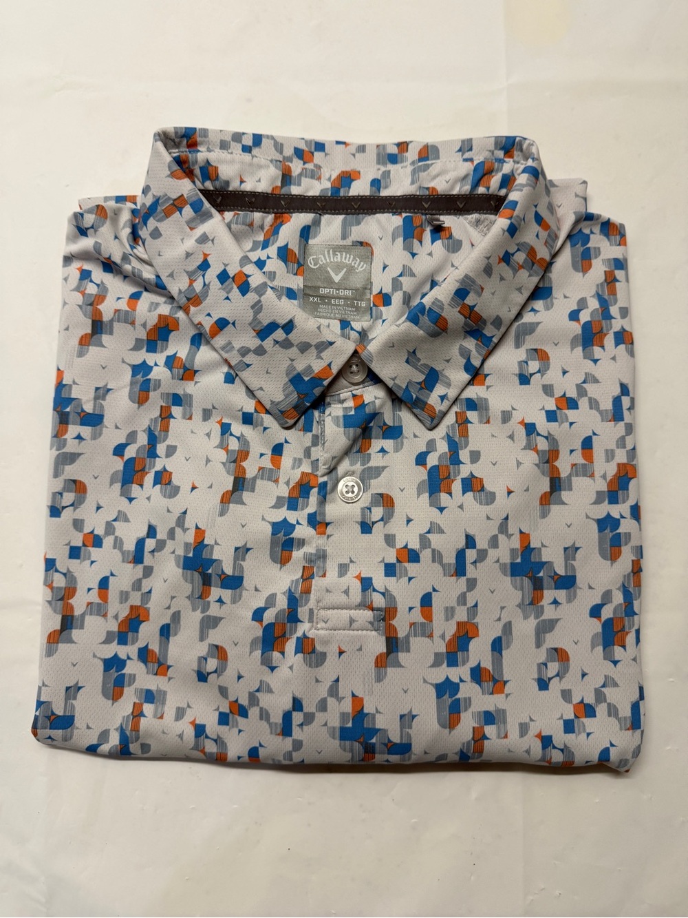 Callaway Grey Polo with Blue and Orange Geo Print